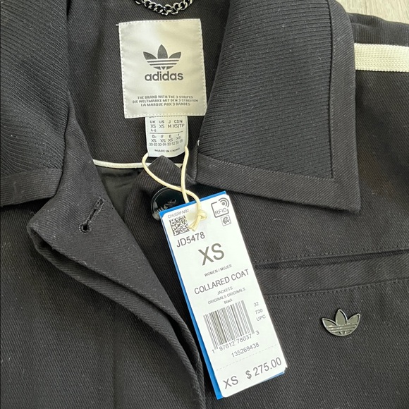 Adidas Originals Collared Twill Long Coat Black Womens XS NWT $275 Quiet Luxury - Picture 4 of 14